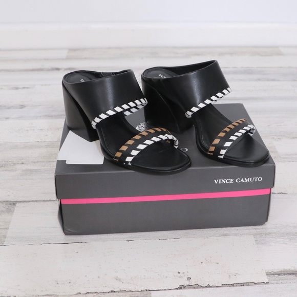 Vince Camuto Kafinny Sandal 7 New Black / white / tan - Picture 11 of 13